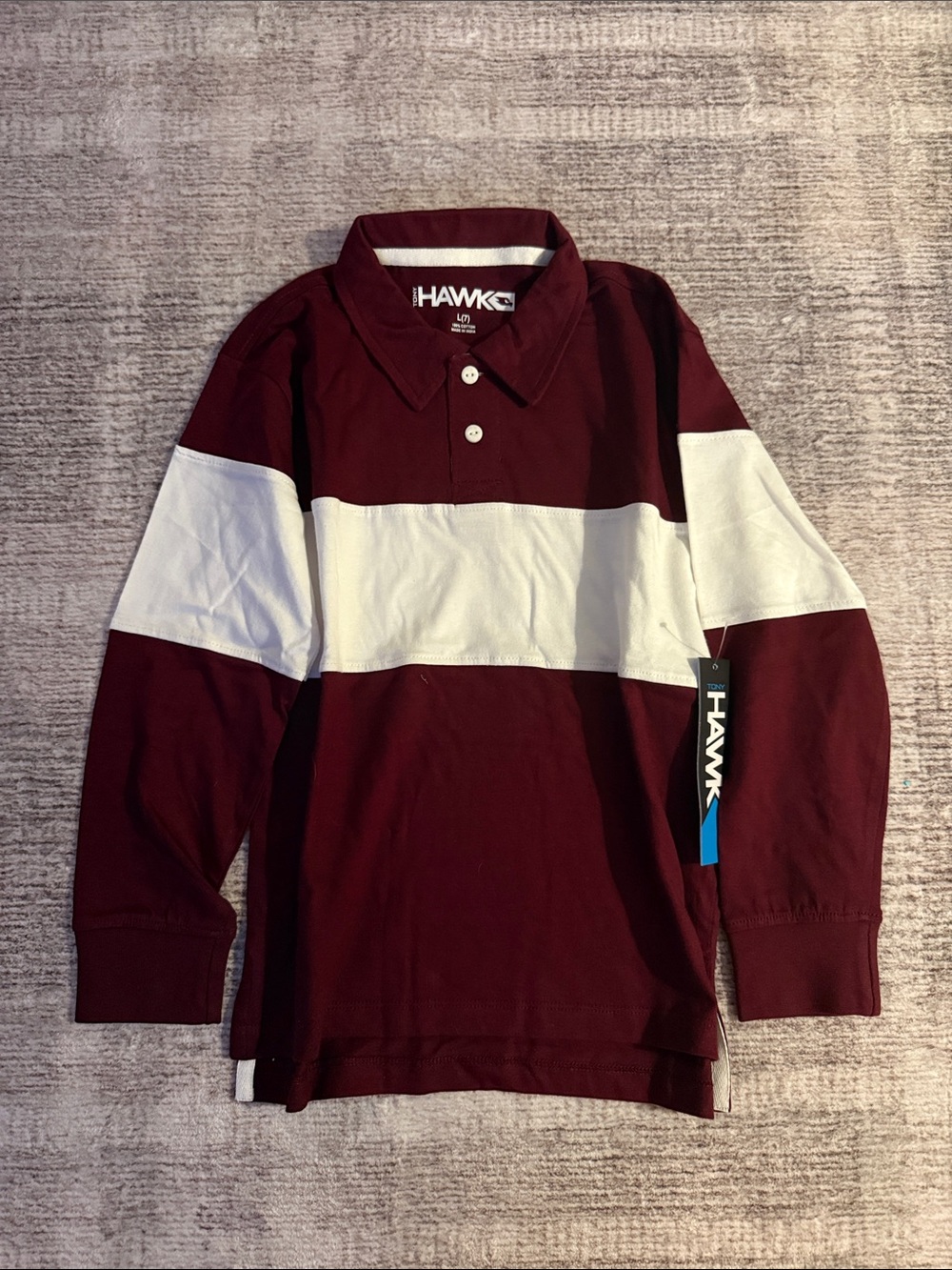 Tony Hawk Maroon and White Long-Sleeve Rugby Polo